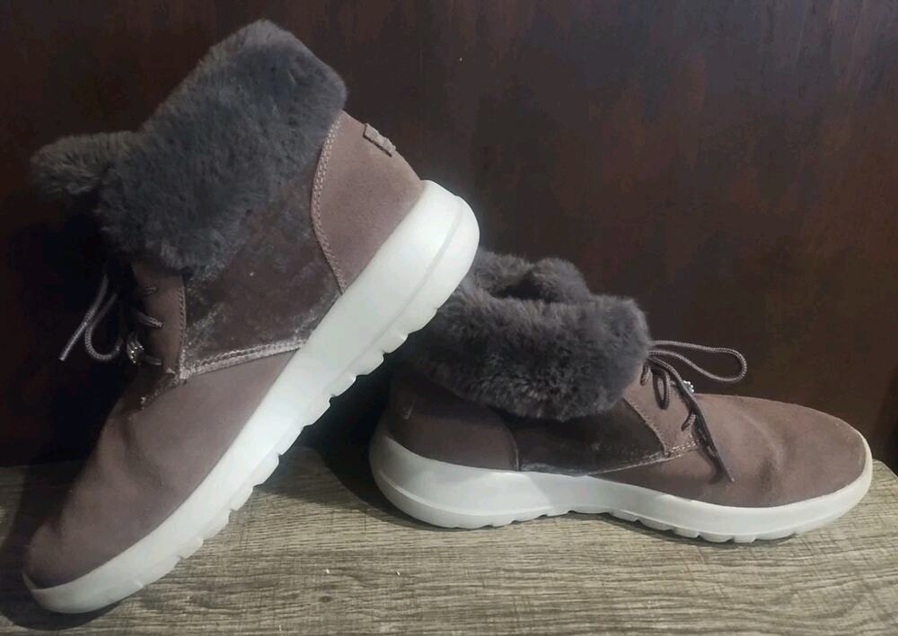 Skechers On the Go Joy Lush Ankle Boots SN16600 Womens 8.5 Brown Suede Faux Fur